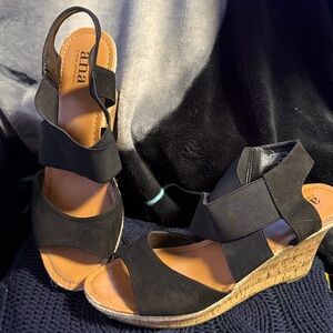 a.n.a Black and Tan Wedge Sandals